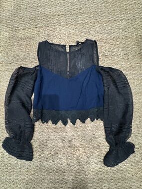 Endless Rose Navy Bodice Black Lace Off-Shoulder Top